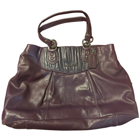 Nice Rare Coach Purse Ashley Gathered Leather Satchel Plum Purple #F19425 - Picture 1 of 12